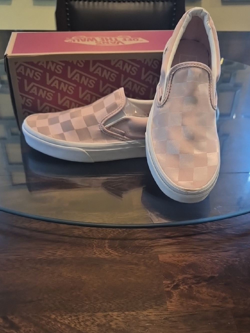 Vans Slip-On Checkerboard Sneakers - Pastel Pink & White
